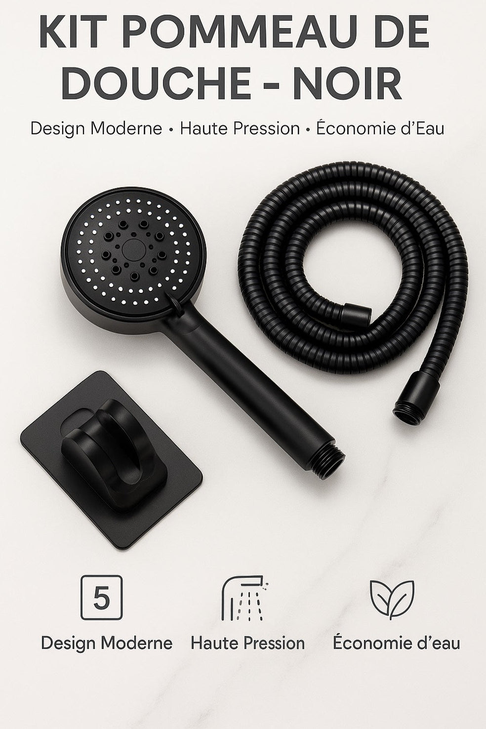 Hydro zen Pommeau de douche haute pression 5 modes – Filtration minérale intégrée.