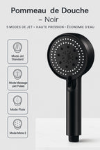 Hydro zen Pommeau de douche haute pression 5 modes – Filtration minérale intégrée.